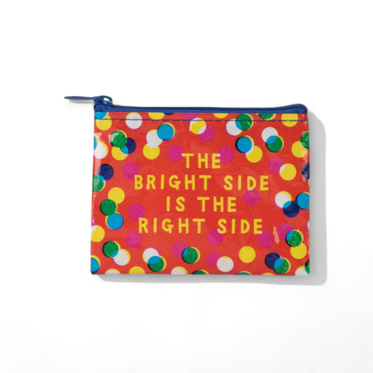 Optimistische 'The Bright Side Is The Right Side' Geldbörse von Blue Q, ein lebensfrohes Accessoire, das Positivität in die tägliche Geldverwaltung bringt.
