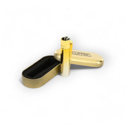 Clipper Feuerzeug Hell Gold - Edle Optik, nachfüllbares Mehrwegfeuerzeug, praktische Metallbox zur Aufbewahrung. Perfekt für den täglichen Gebrauch und als stilvolles Accessoire.